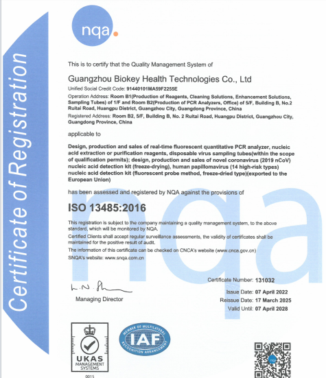 Chiny Guangzhou BioKey Healthy Technology Co.Ltd Certyfikaty